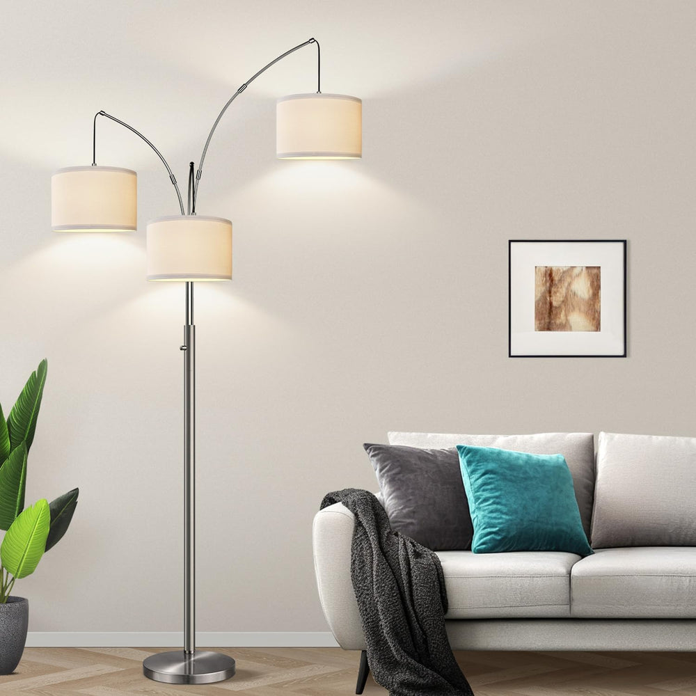 Dimmable Floor Lamp, 3 Lights Sliver Arc Floor Lamp, Modern Tall Standing Tre...