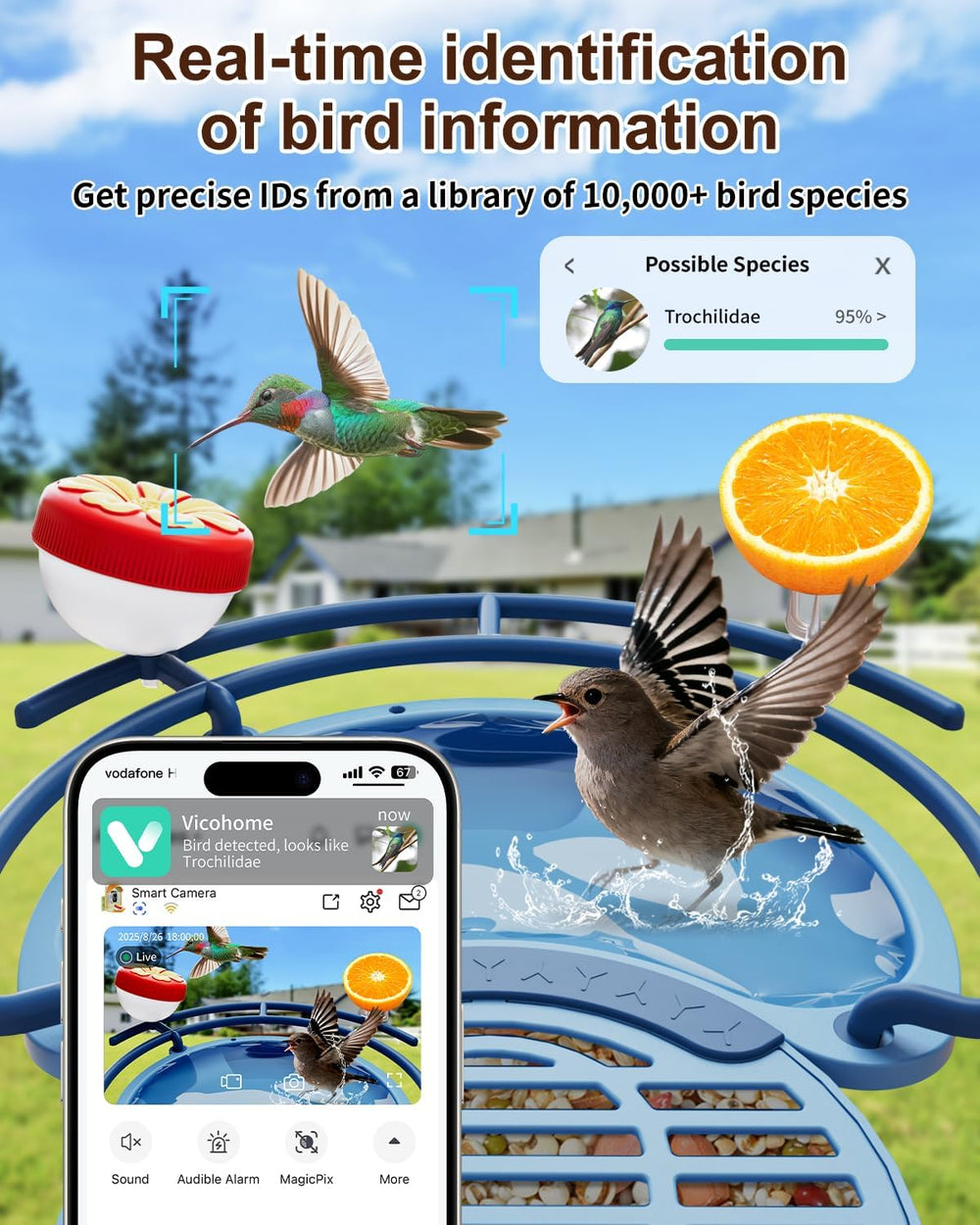 Bird Feeder with Camera, AI Recognition, Bird Bath, Solar Powered