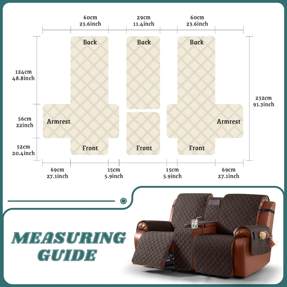 Ruaozz Waterproof Loveseat Recliner Cover with Console, Chocolate