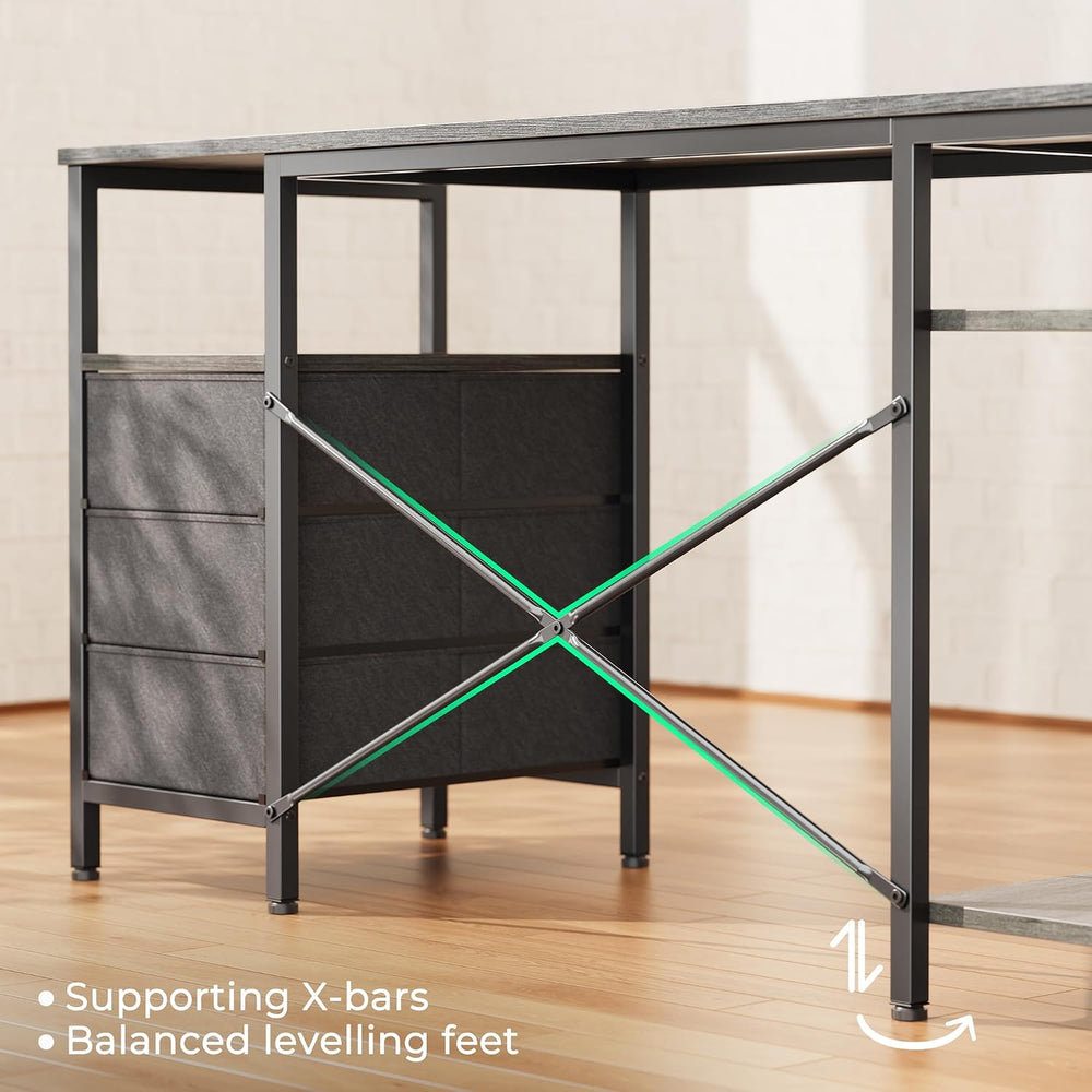 Huuger L Shaped Office Desk with Power Outlets & 3 Drawers