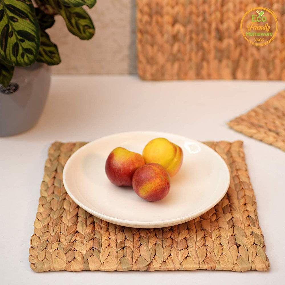 Square Placemats Set of 6, Water Hyacinth Woven Placemats for Dining Table, B...
