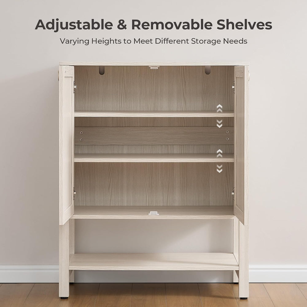 SICOTAS Rattan Shoe Cabinet with Storage, 5 Tier, White Cream Oak