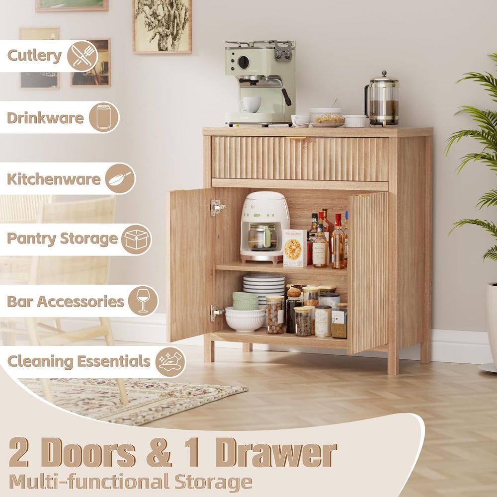 Wooden Sideboard Buffet Cabinet with Drawer and 2 Doors, Modern Fluted Storag...