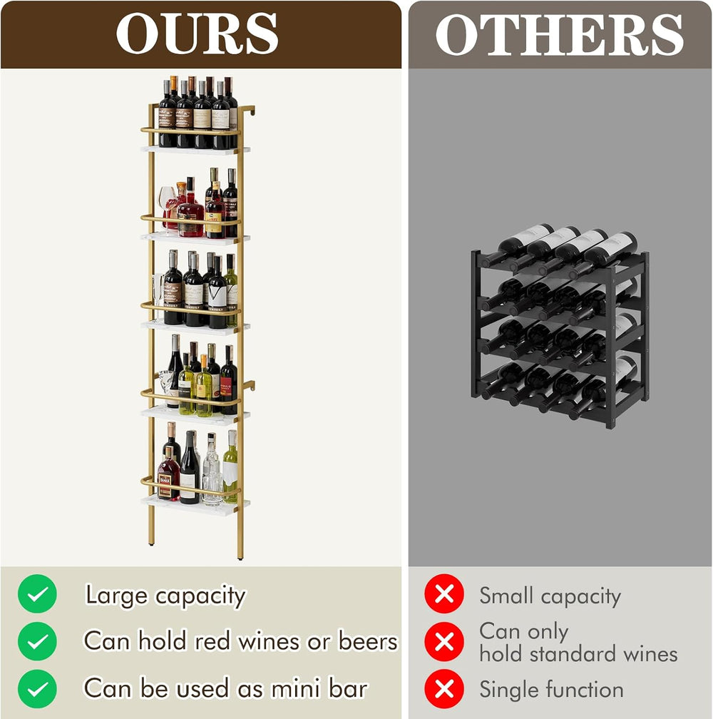 5-Tier Wine Rack Wall Mounted, Wine Racks Freestanding Floor with Fences, 50 ...