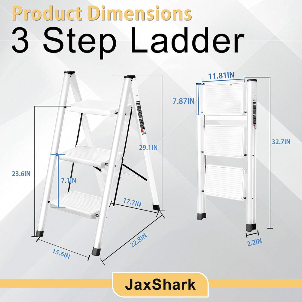 3 Step Ladder Folding Step Stool Sturdy Carbon Steel Frame
