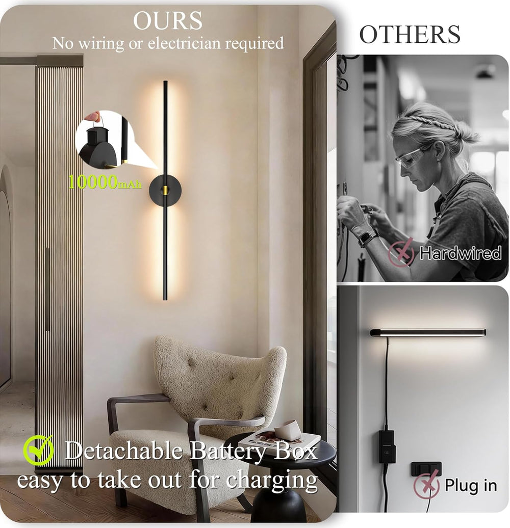 Battery Operated Wall Sconce Set of 2: 10000mAh Wireless Sconces Rechargeable...