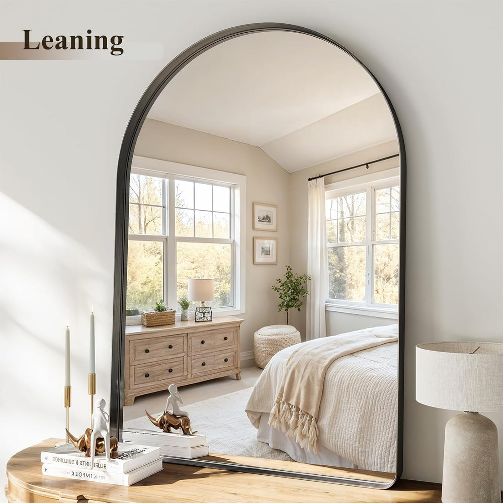 48"x30" Black Arched Mirror, Arched Wall Mirror with Metal Frame, W...
