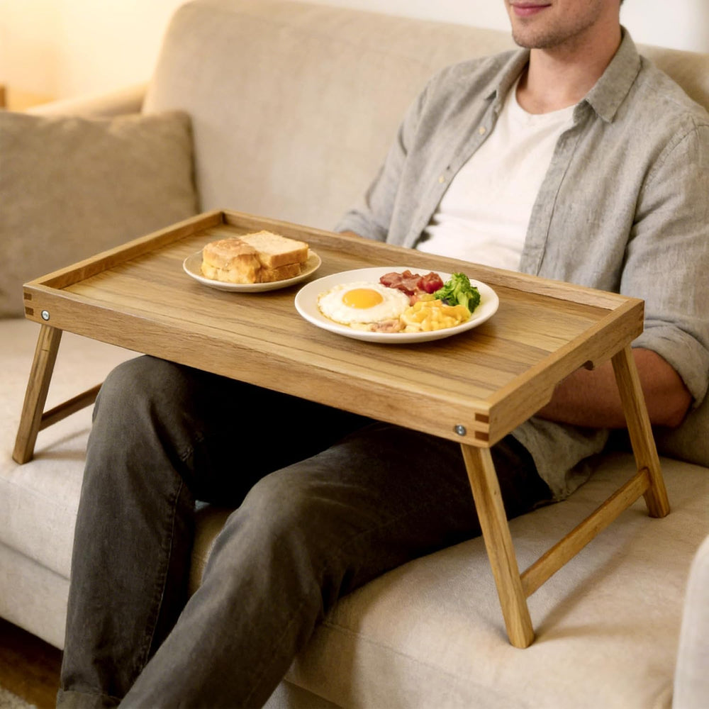 VaeFae Acacia Bed Tray Table with Folding Legs, Extra Large