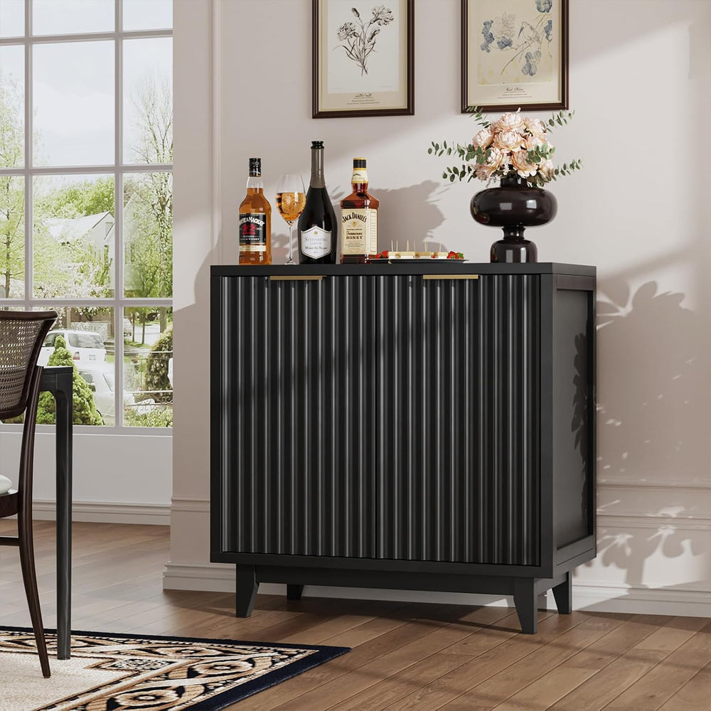Fluted Coffee Bar Cabinet with Storage, Modern Sideboard Buffet Cabinet