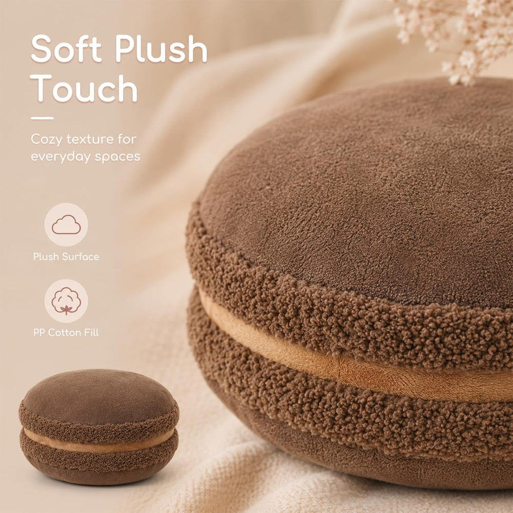Macaron Throw Pillow Food Plush - Cookie Fun Round Seat Cushion Chocolate