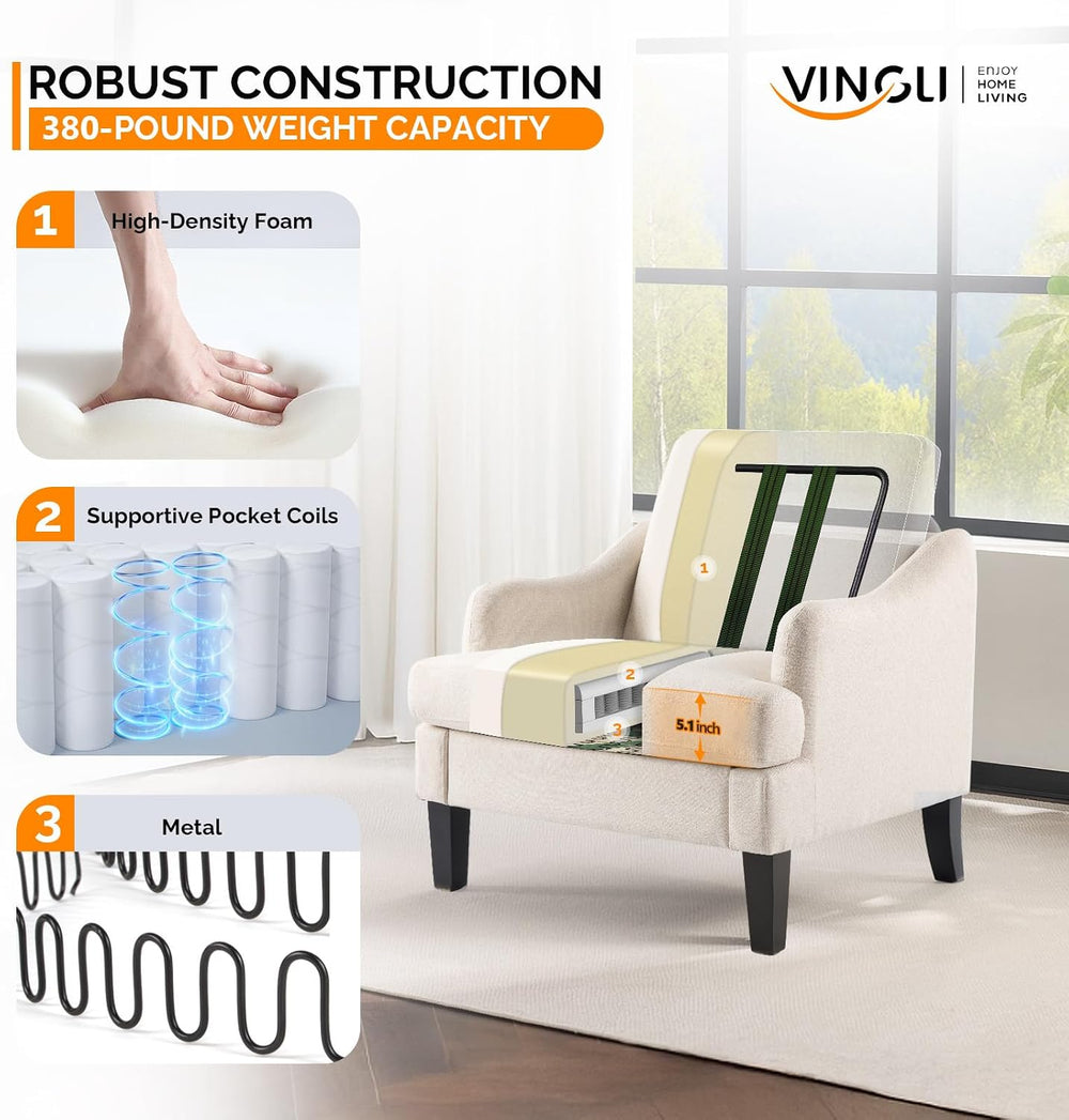 VINGLI Accent Chairs Set of 2, Modern Small Compact Upholstered Armchair