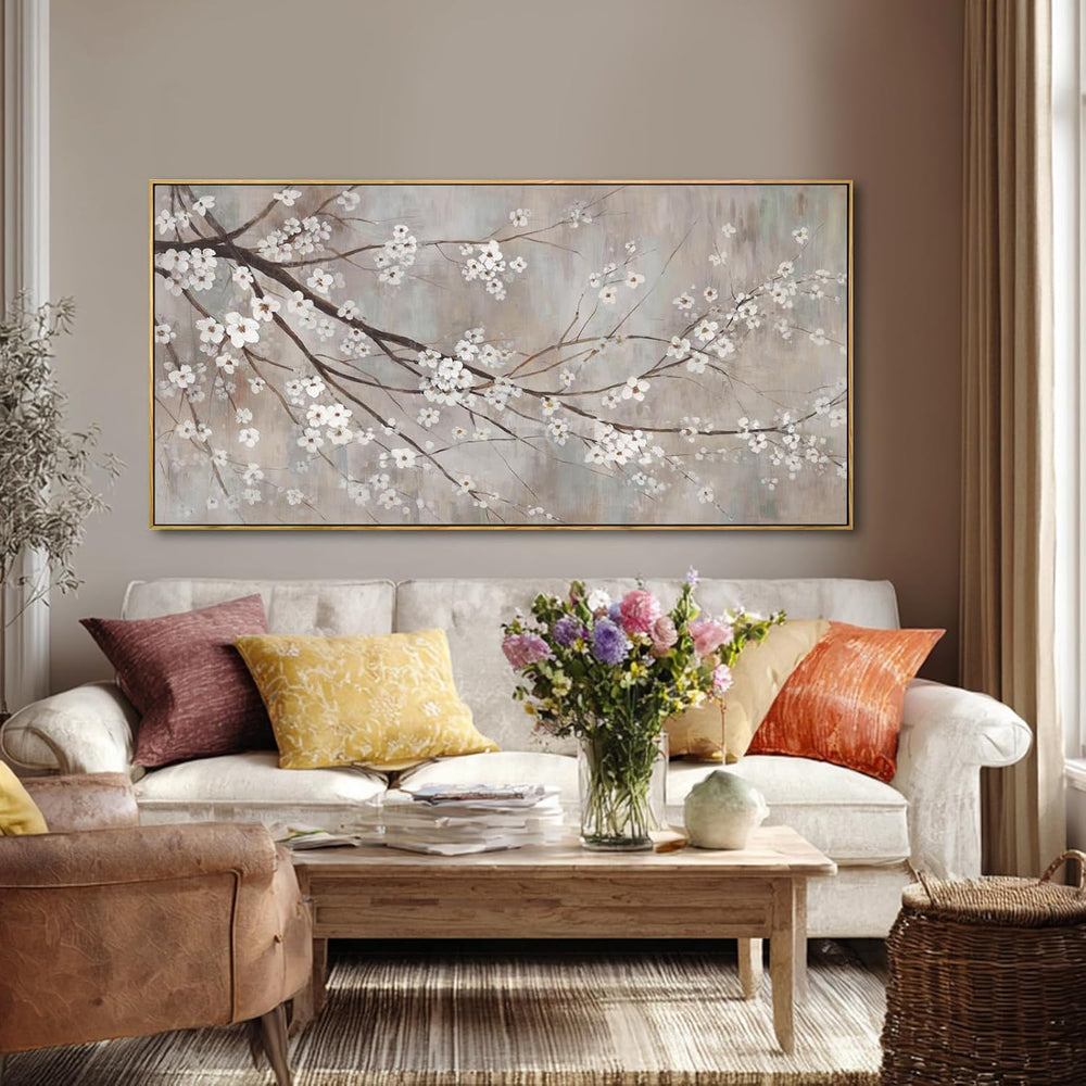 Flowers Wall Art Grey Pictures Wall Painting Large Framed Canvas Art Landscap...