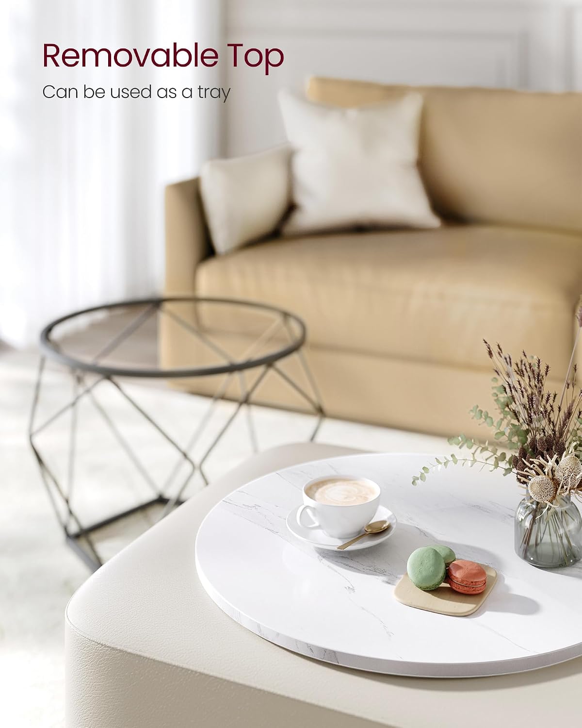 VASAGLE Small Round Coffee Table Set of 2, with Steel Frame