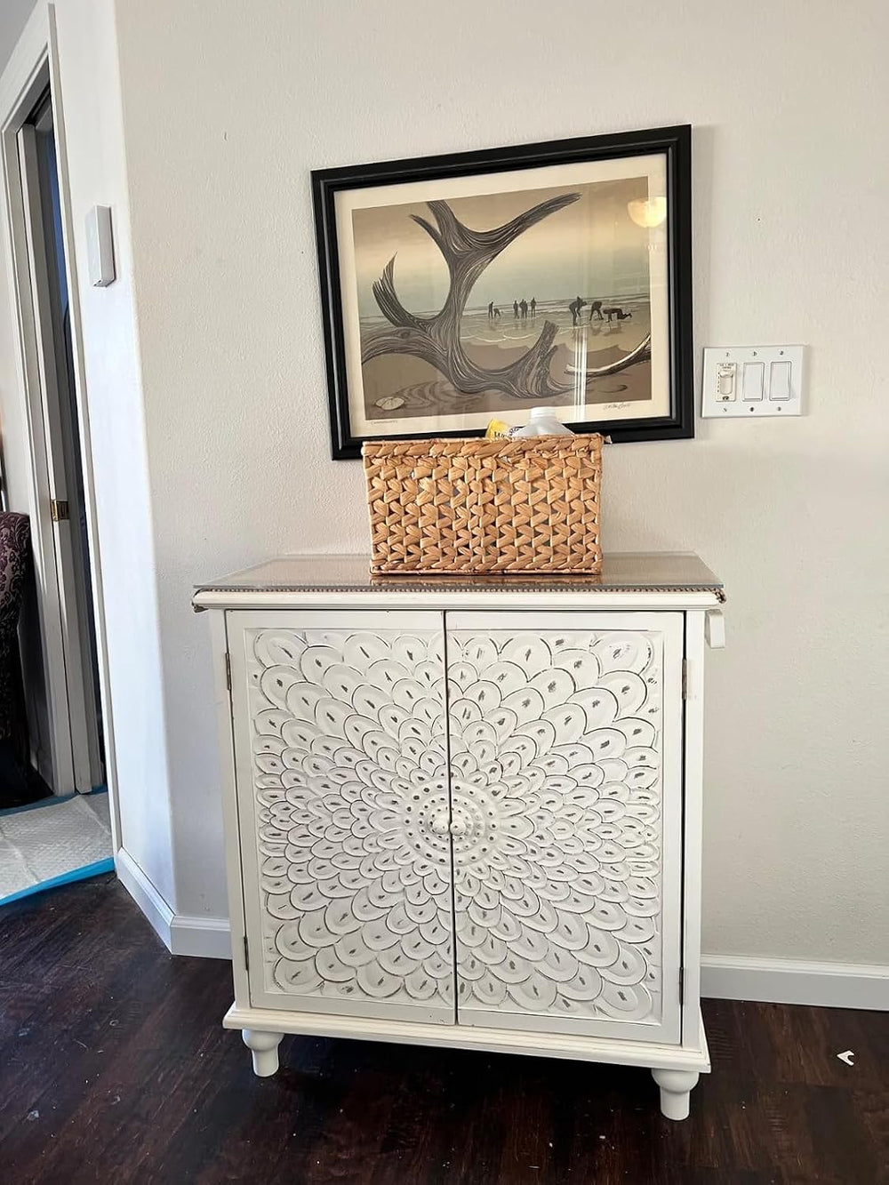 MAISON ARTS Accent Cabinet with Doors, Carved Wood Decorative Cabinet
