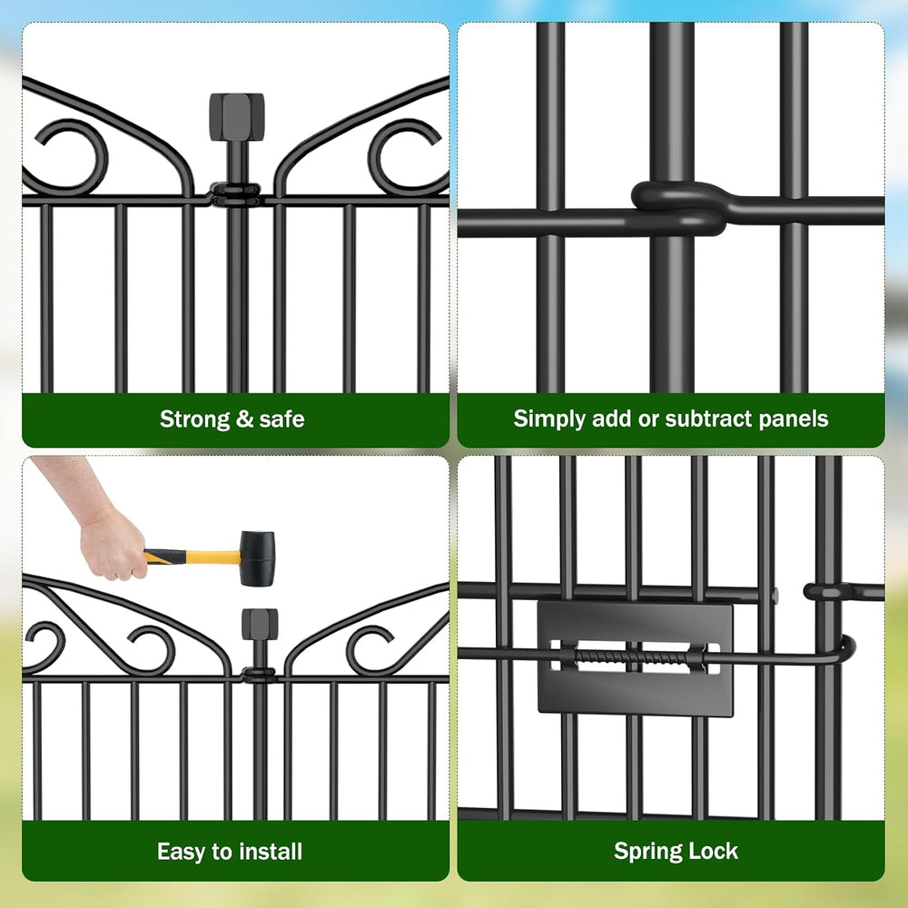 12 Panel No Dig Decorative Garden Fence with Gate 30" H x 22.72'L fo...