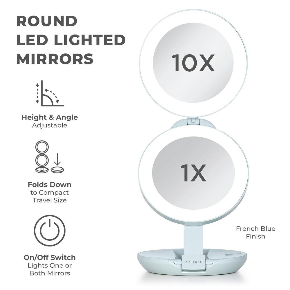 Zadro 4.5" Round LED Compact Mirror 10X/1X Travel Mirror with Lights and...