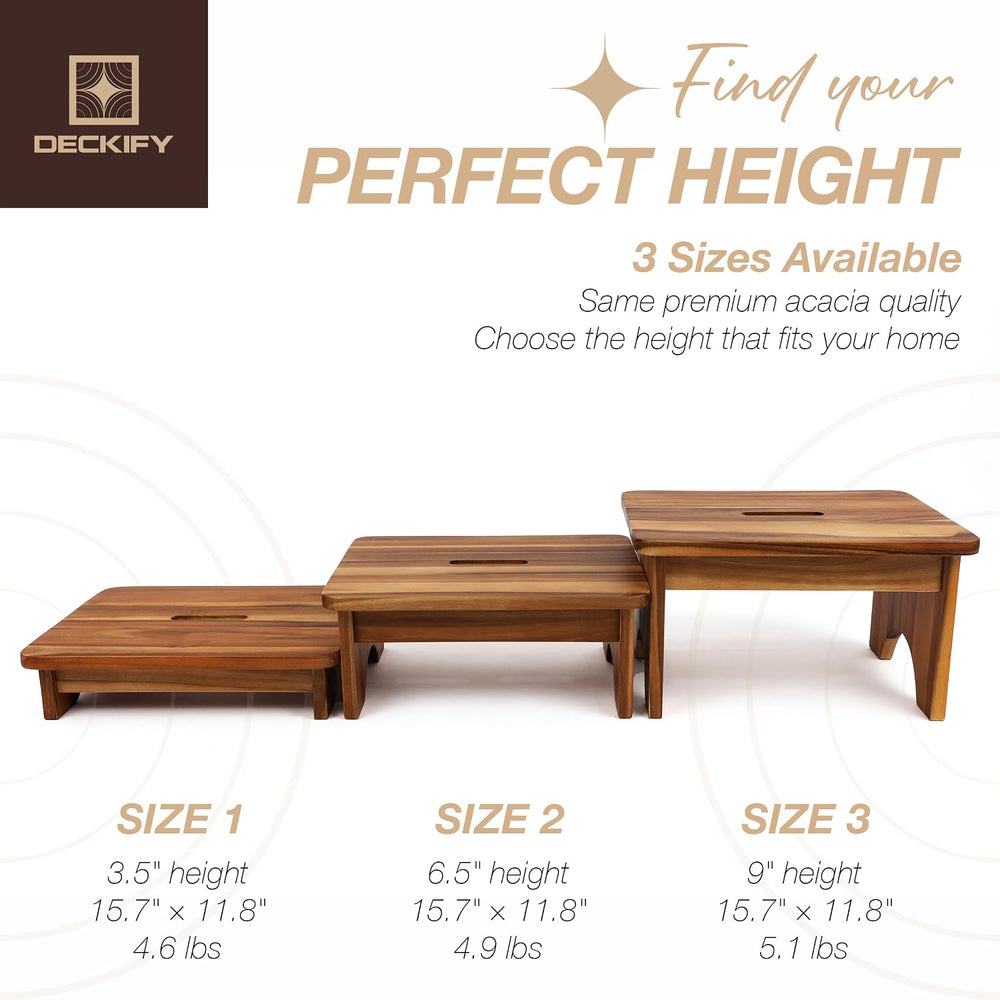 Acacia Wood Step Stool for Adults, Non-Slip, Golden Teak, 3.5 Inch