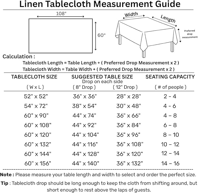 Solino Home Linen Tablecloth 60 x 108 Inch - Classic Hemstitch 100% Pure Line...