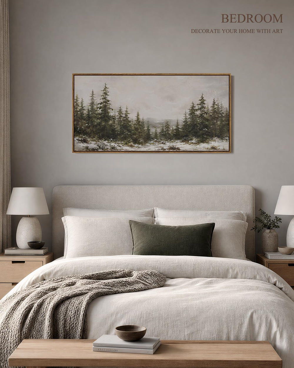 ARPEOTCY Large Winter Landscape Art, Rustic Christmas Decor, Framed,40x20in