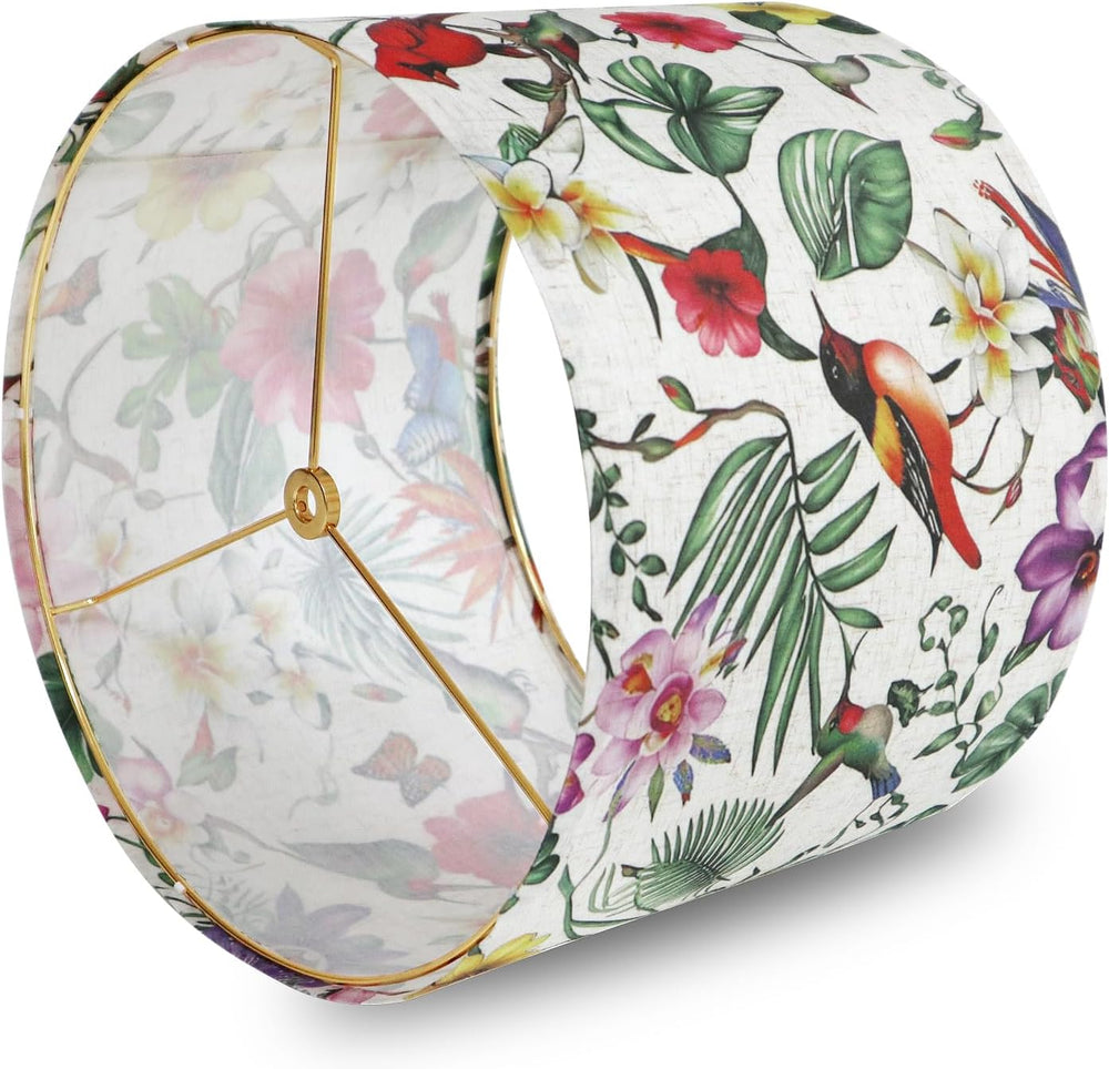 Drum Lampshades, Print Floral Linen Lamp Shade with Golden Frame