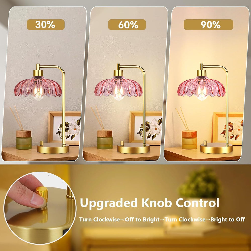ILLMTW Pink Table Lamp Set of 2,Small Gold Bedside Lamps Dimmable Boho Bedroo...