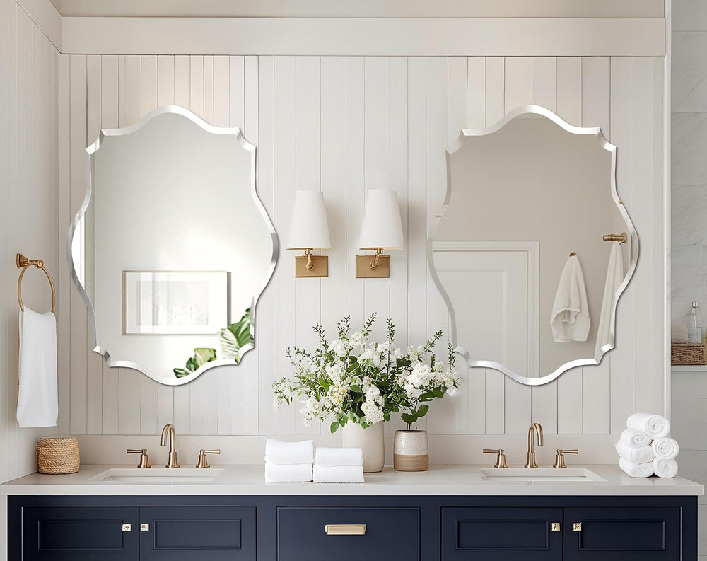 Frameless Scalloped Wall Mirror: Modern Glass Mirror 27.6x19.7 inch