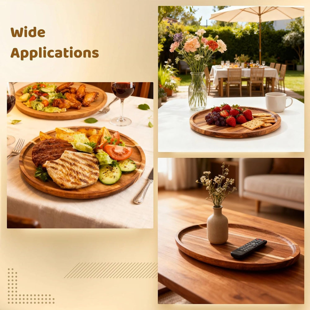 OMISTAR 4 Pcs Acacia Round Wood Dinner Plates, 9.8 in Decorative Wooden Plate...