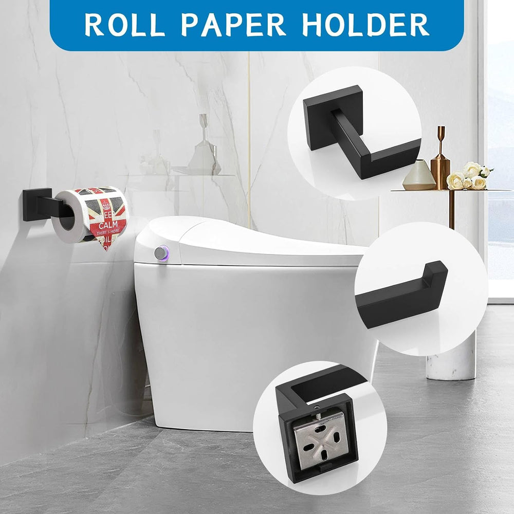 Matte Black 5 Pieces Bathroom Hardware Accessories Set Towel Bar Towel Holder...