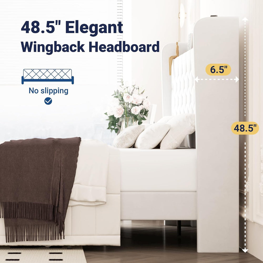 Allewie Queen Bed Frame, Storage Headboard & Charging Station, White