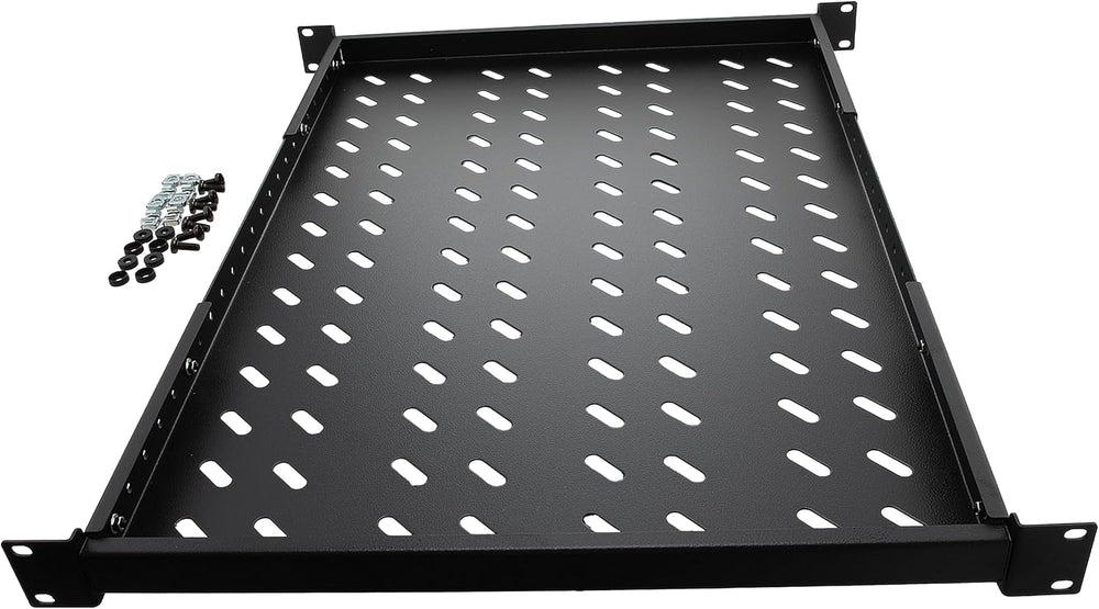 Navepoint 1U 19-Inch Fixed 4-Post Rack Mount Server Shelf with Adjustable Dep...