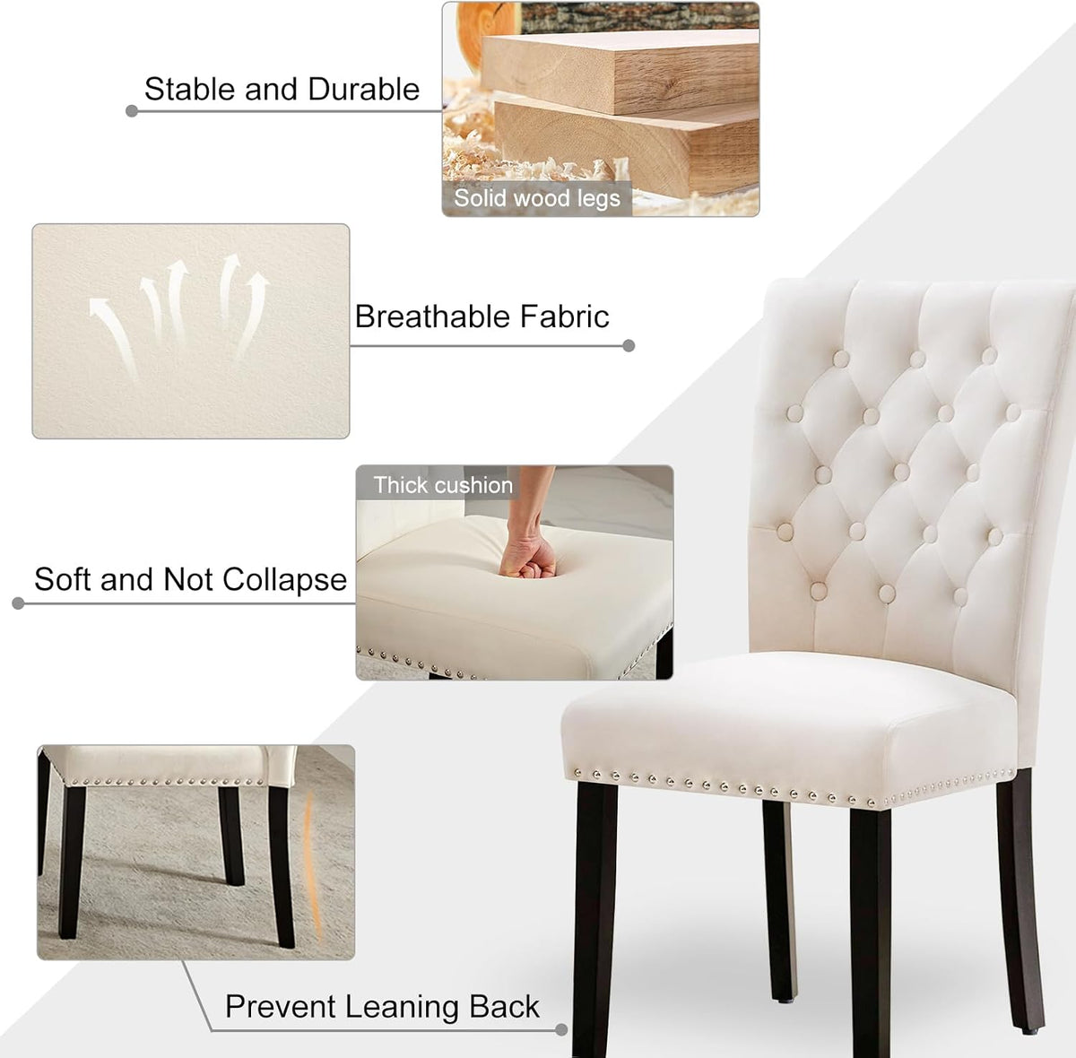 adochr Velvet Dining Chairs Set of 2, Parsons Kitchen Chair, Beige