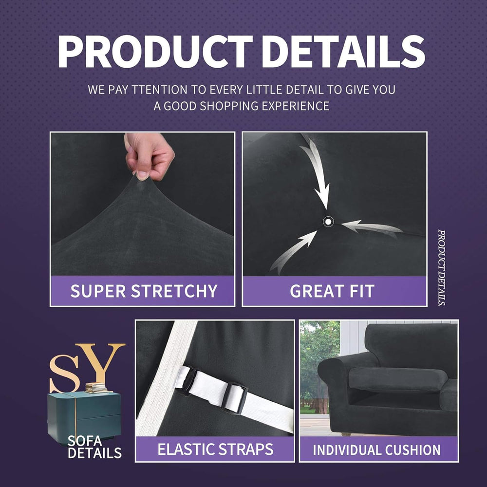 ZNSAYOTX Luxury Velvet Chair Slipcovers with Arm 2 Piece Stretch Chair Covers...