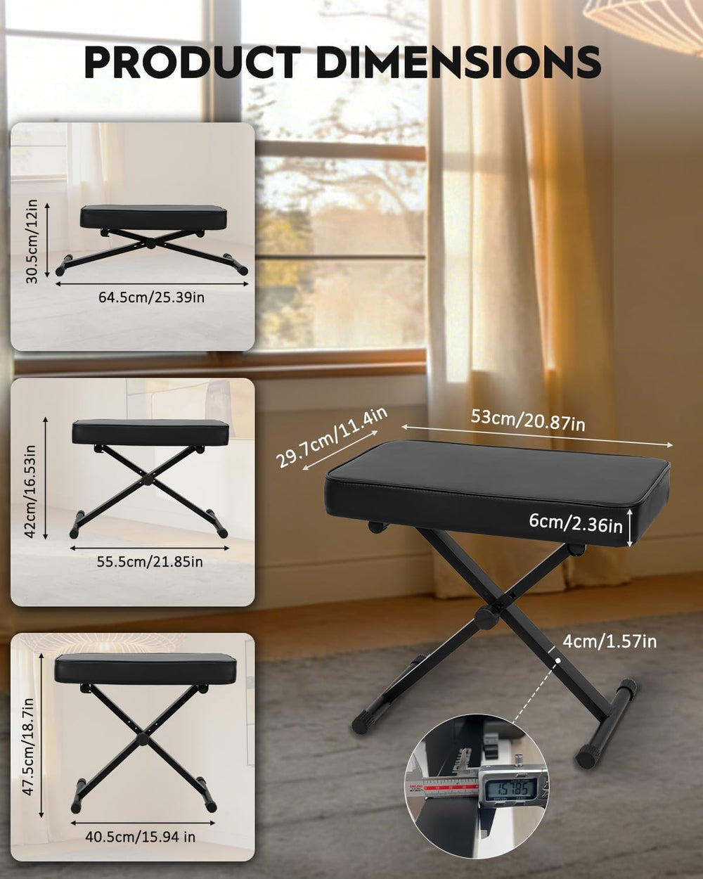 STRICH Piano Bench Folding Stool, Adjustable X-Style Piano Chair with 2.3 inc...