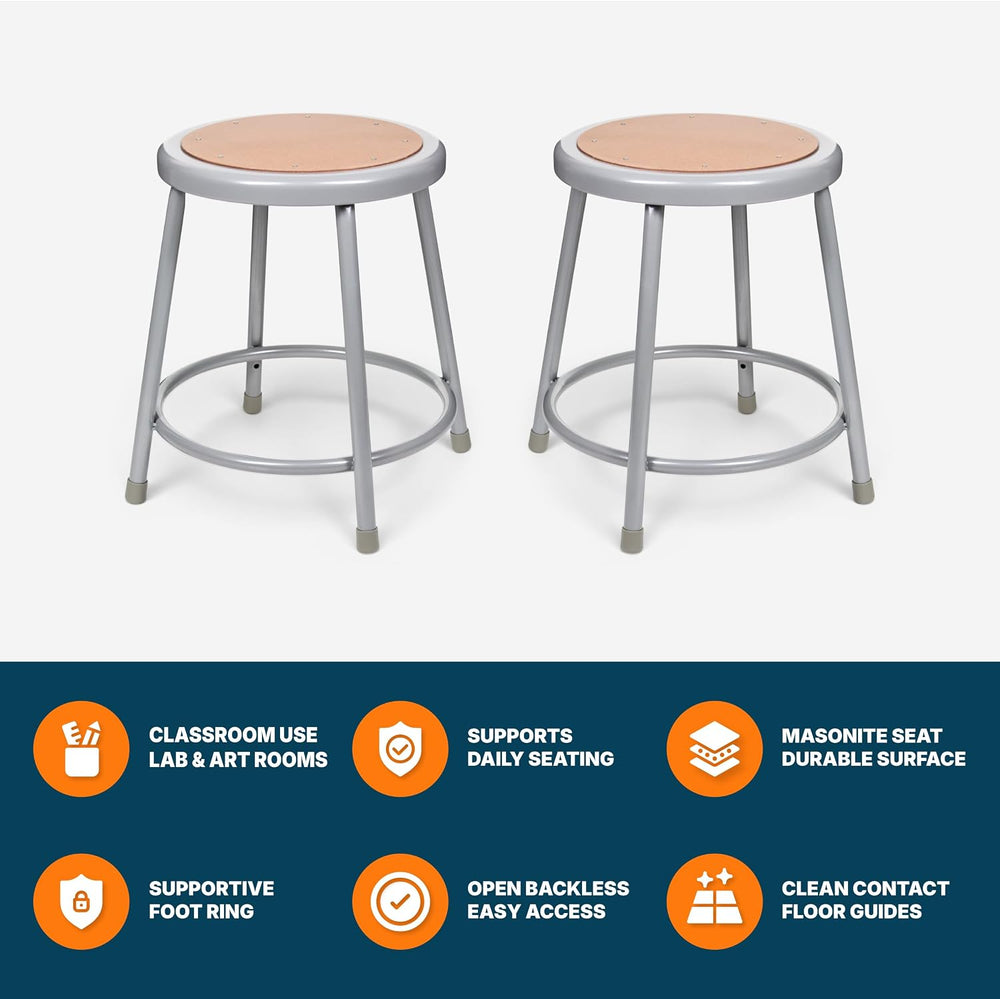 OEF Furnishings OEF6218/2 Preassembled Commercial Steel Round Stool with Maso...
