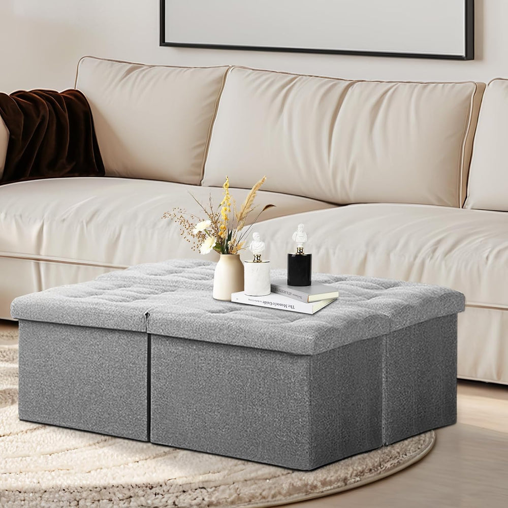 AmasSmile Footrest Ottoman Storage Bench,34" Linen Folding Chest,Gray