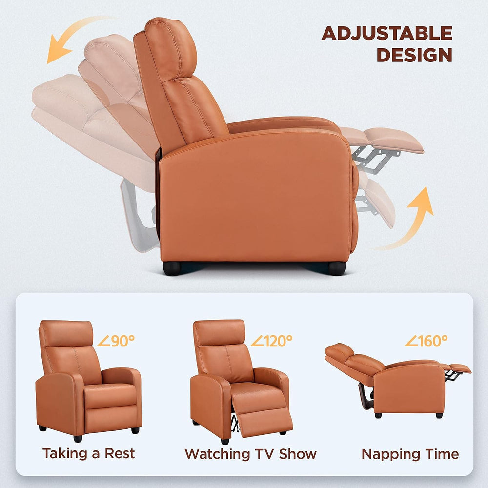 Yaheetech Home Theater Seating Faux Leather Recliner Chair Tan