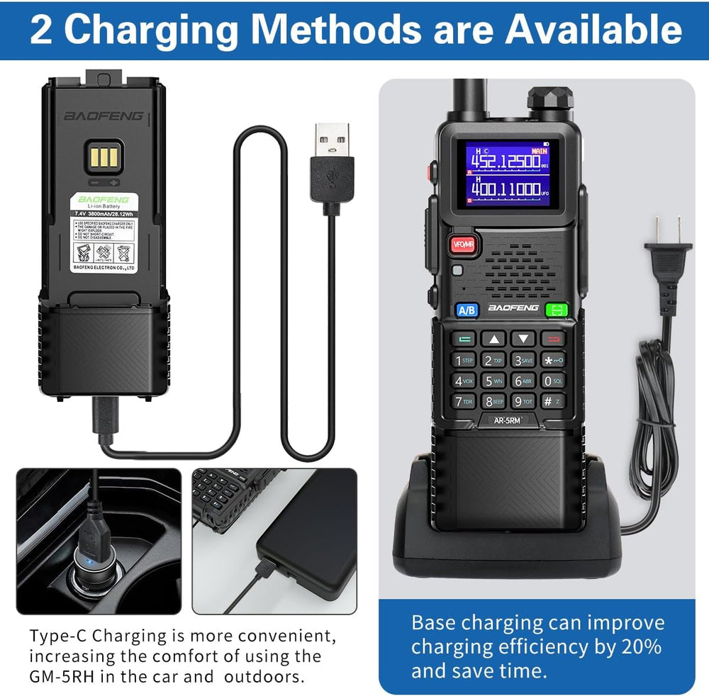 Baofeng Radio Ham Radio Long Range 5RM 10W Handheld Rechargeable 3800mAh Exte...