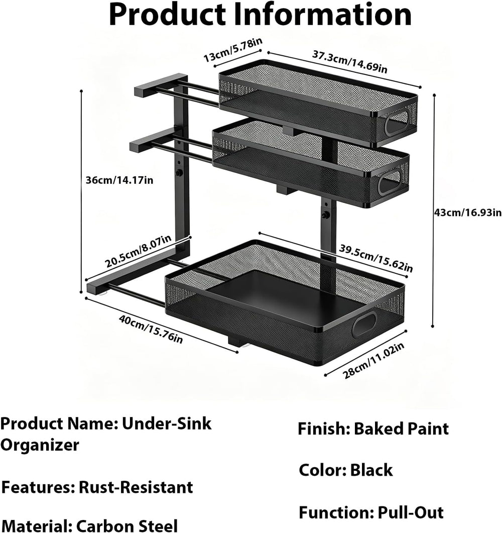2 Pack Under Sink Organizer, 3-Tier Pull Out Cabinet Organizer and Storage