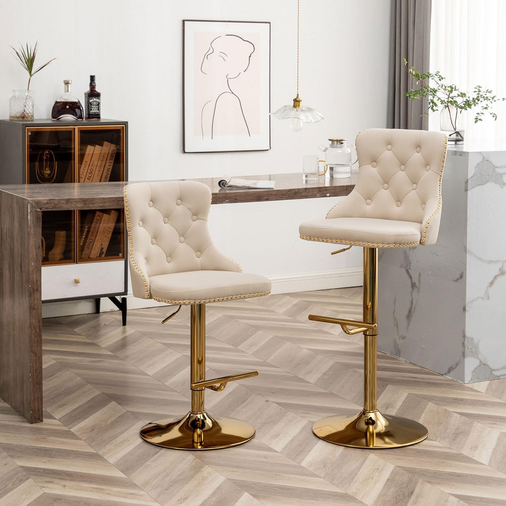 Riknuxi Velvet Bar Stools Set of 2, Counter Height Bar Stools with Button &am...