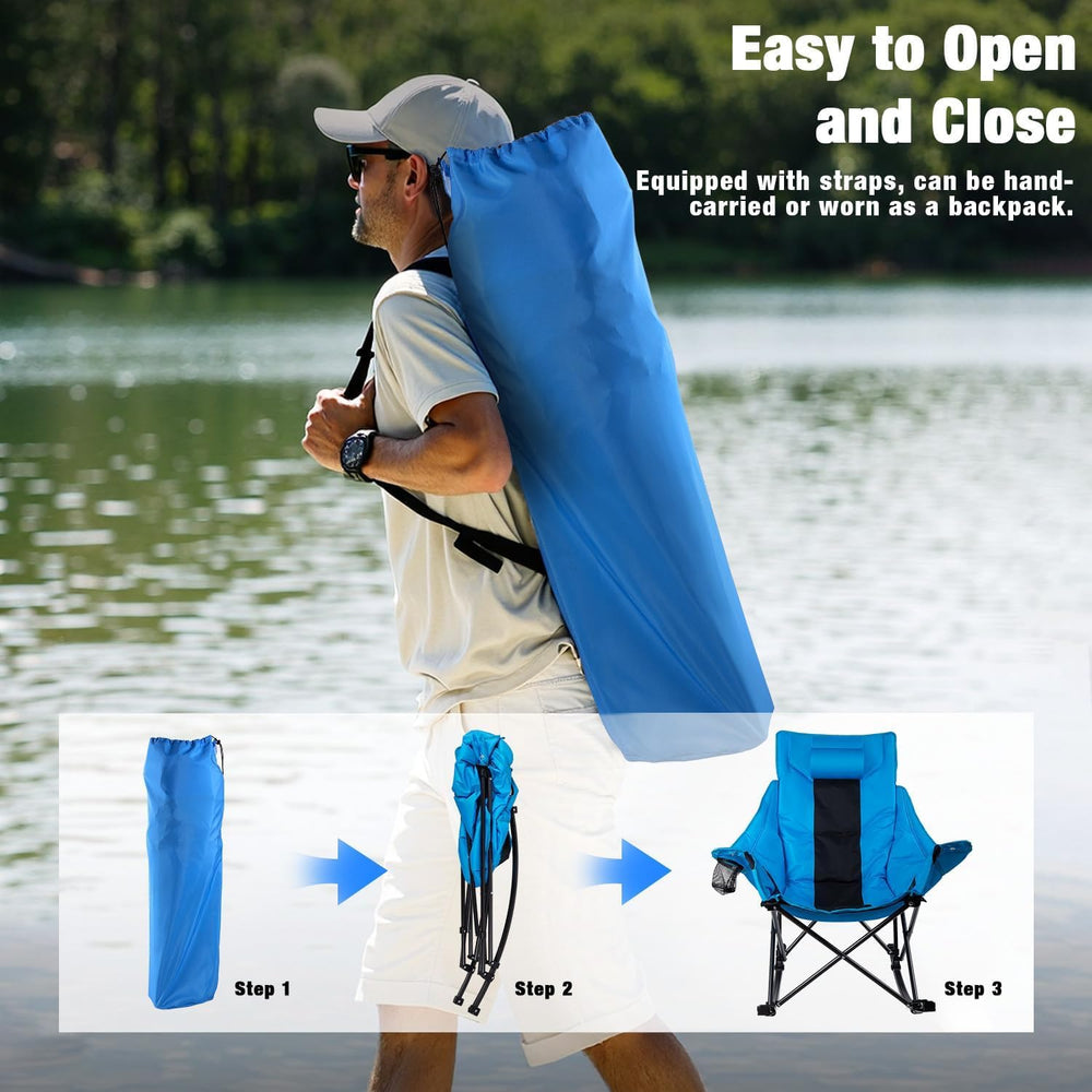 LEMBERI Oversize Foldable Rocking Camping Chair 350lbs Capacity, Blue