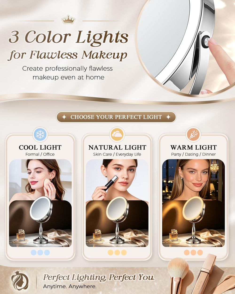 30X/1X Magnifying Mirror with Lights, Rechargeable Lighted Makeup Mirror