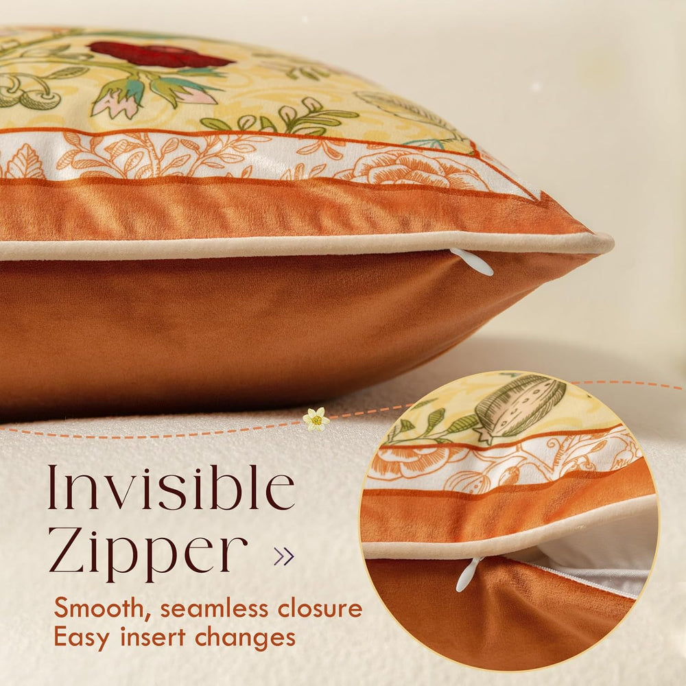 Vintage Burnt Orange Floral Pillow Cover 18x18, Terracotta Bell