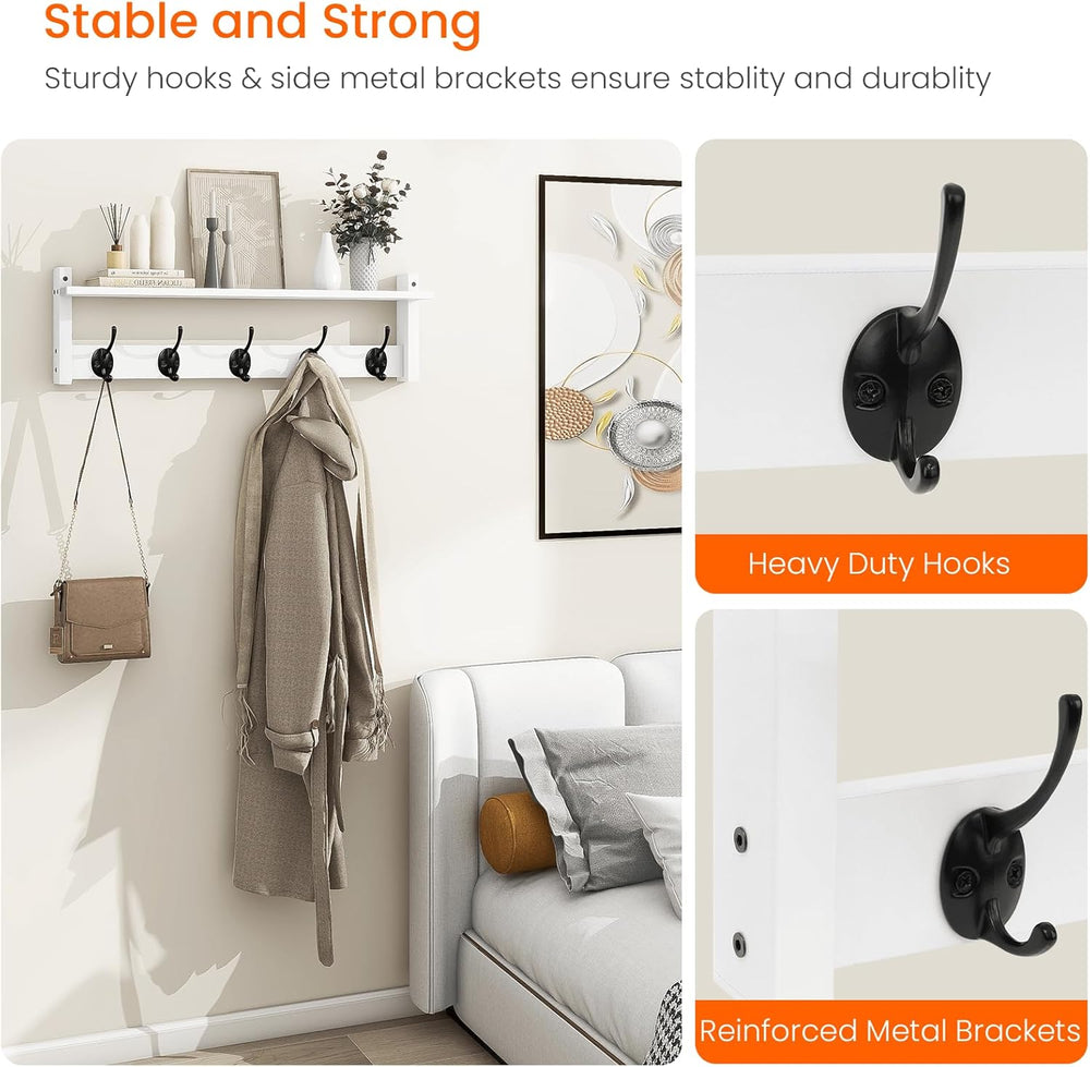 Homode Coat Rack with Shelf Wall Mount, 24 Inch Long Wall Shelf with Hooks Un...
