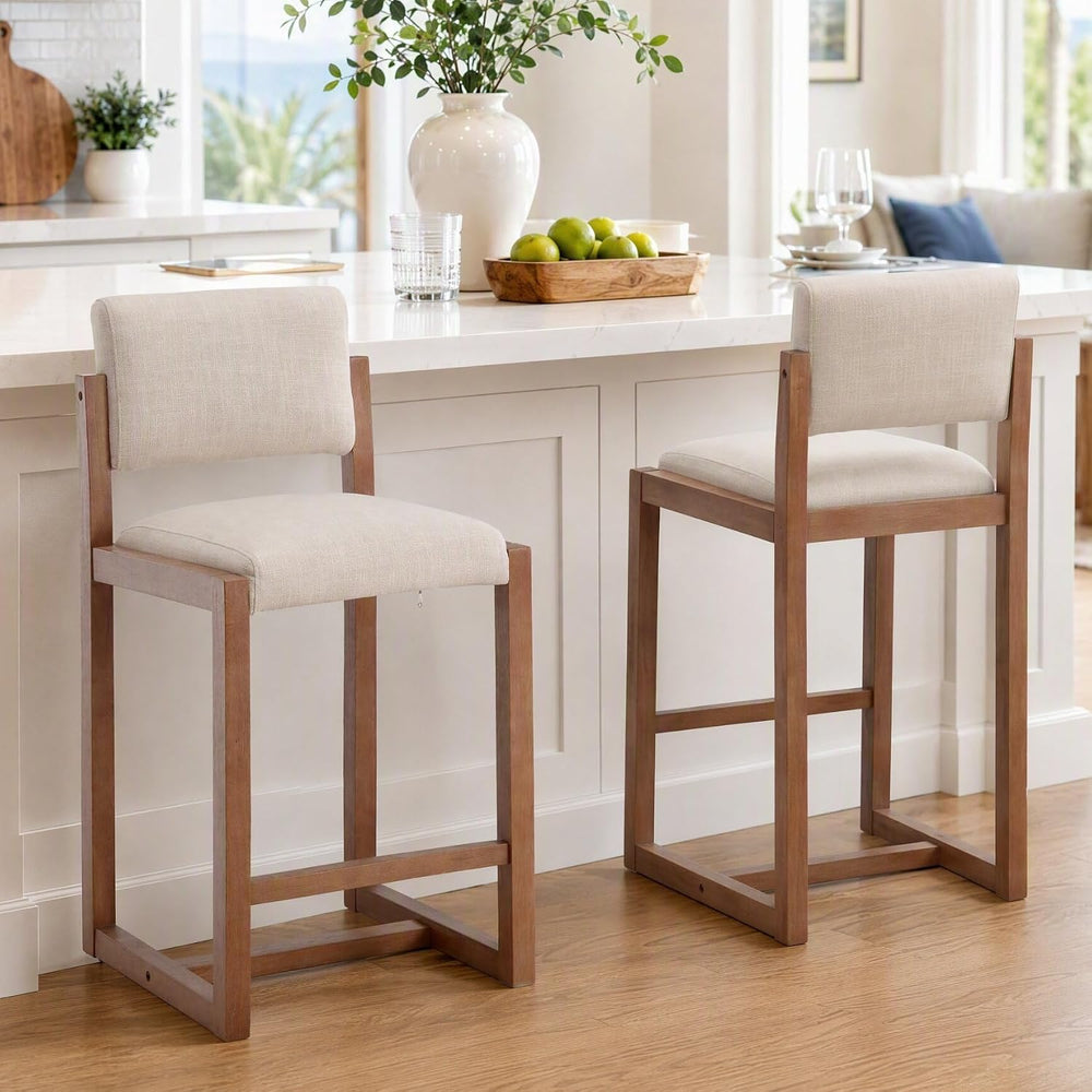 DUOMAY Modern 26" Counter Height Bar Stools Set of 2, Beige