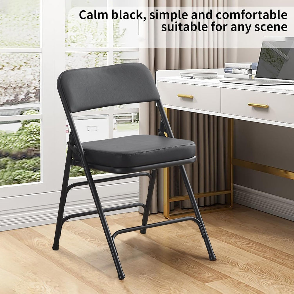 BOOSDEN Black Padded Folding Chair, Heavy Duty Folding Chair with Thick Cushi...