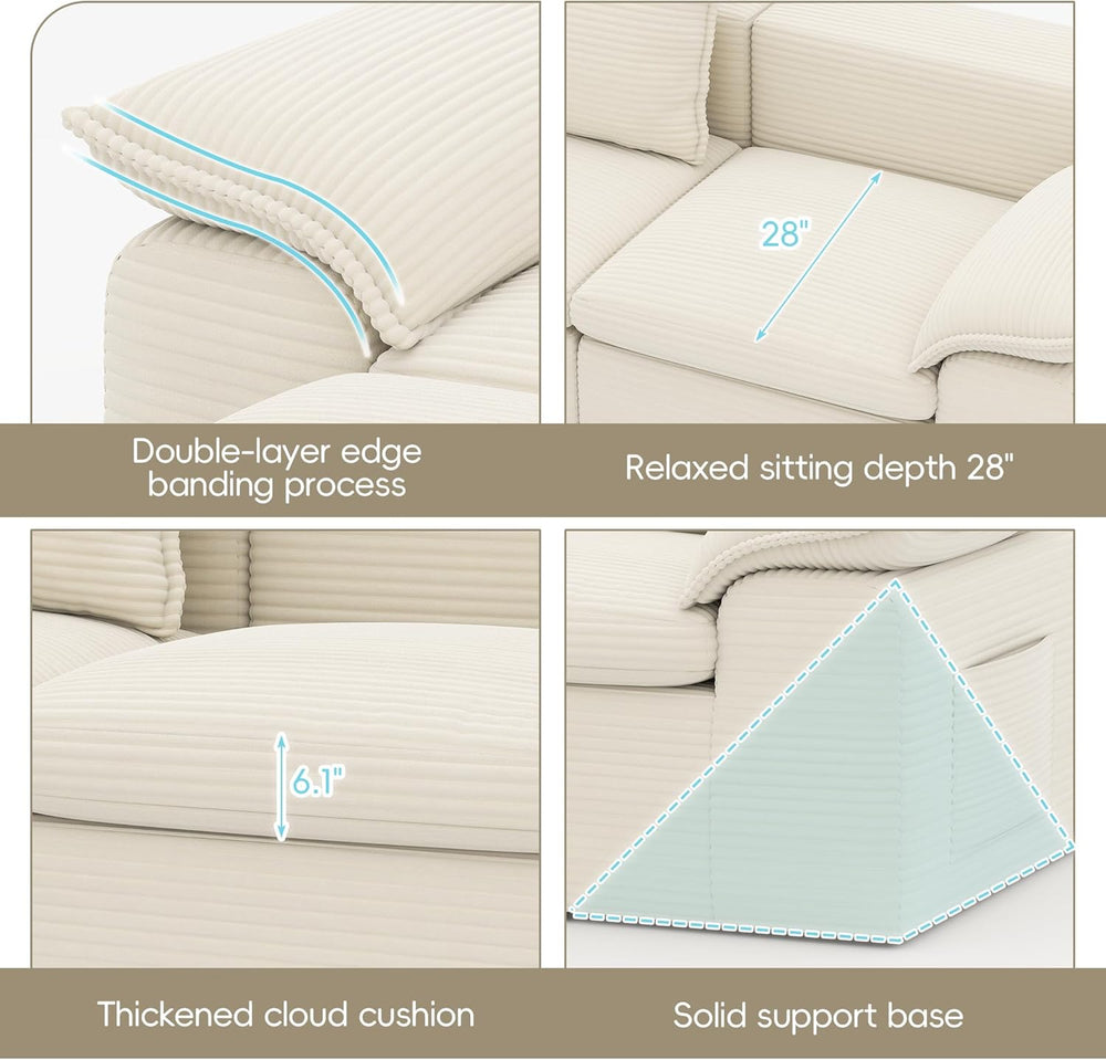 2Pcs Cloud Sectional Couch Sets, Convertible Modular Sofa. Beige