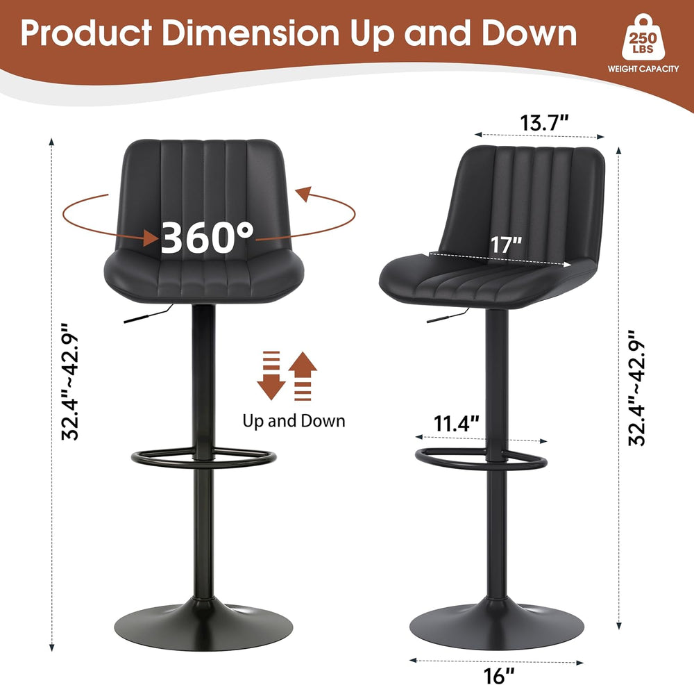 JAMFLY Modern Leather Bar Stools – Swivel & Height-Adjustable Bar Chairs ...