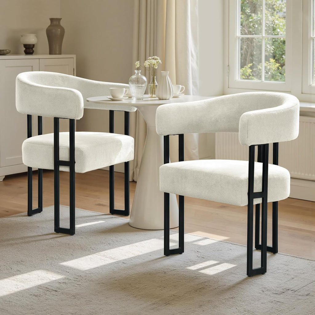 SIMTONAL Upholstered Dining Chairs Set of 4, Boucle Barrel Chairs with Arm
