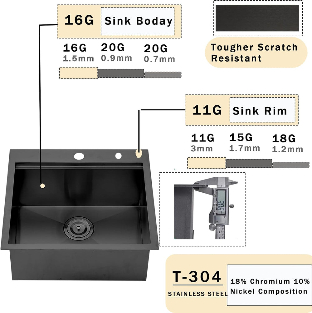 VCCUCINE 21x20 Inch Gunmetal Black Drop in Bar Sink Kitchen Sink Workstation,...