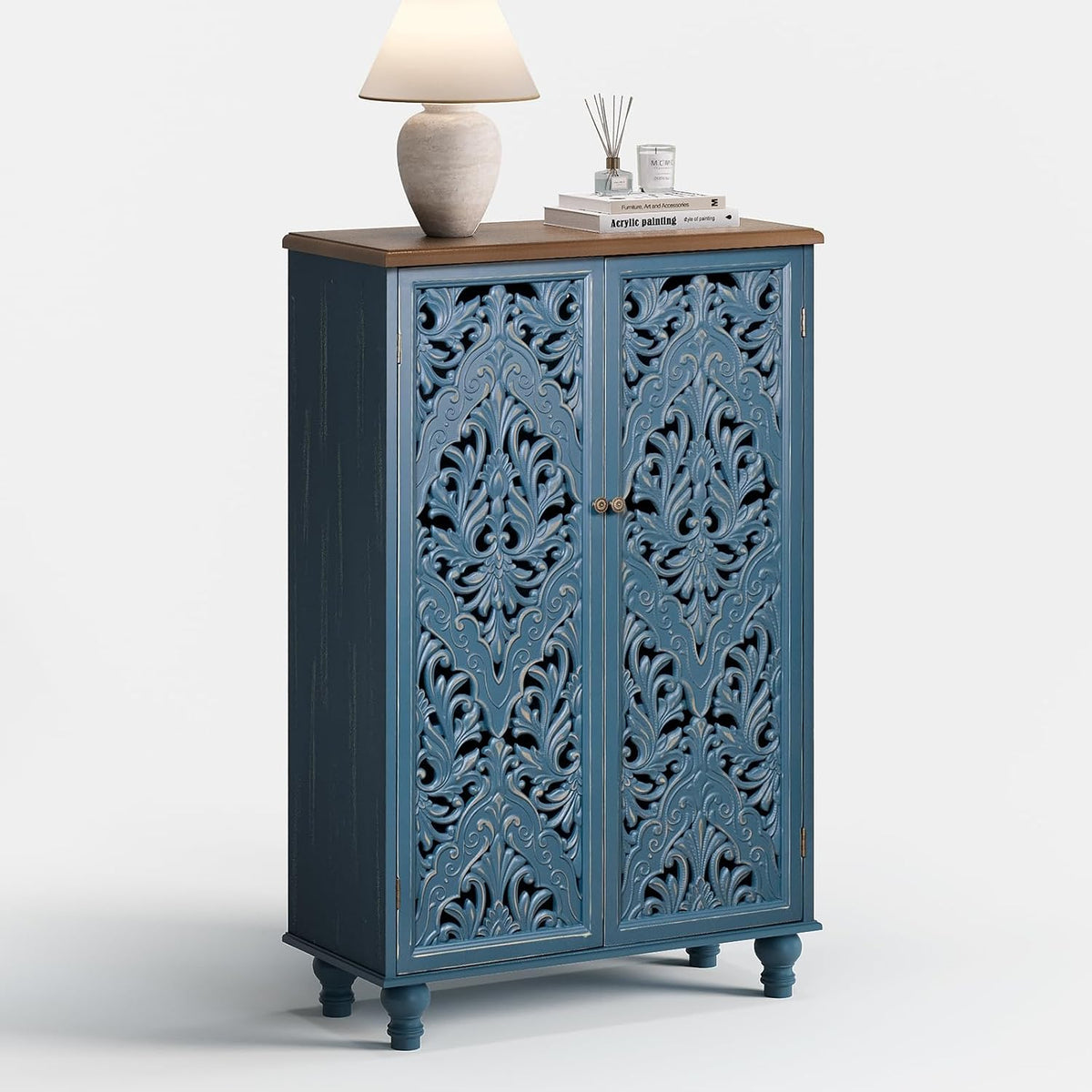 JOINICE 47" Tall Accent Cabinet with Doors & Storage for Living Room,Blue